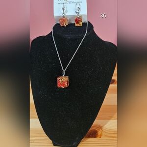 Elegant Silver and Red Cube Pendant Necklace